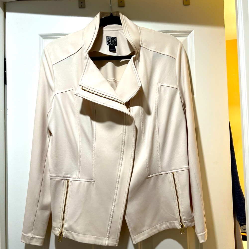 Liquid Leather Jacket from Clara Sunwoo - Ivory. Size Large